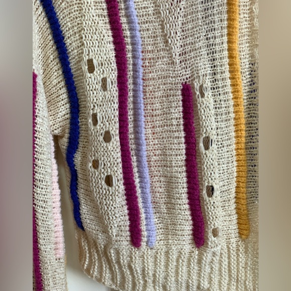 Pilcro Anthropologie Cropped Striped Cardigan Sweater Open Knit - Picture 6 of 9